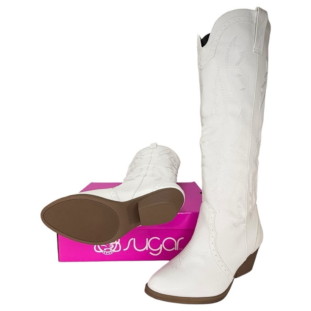 Sugar Tall Tam White Faux Leather Knee High Womens Western Style Boots Size 9.5M - Picture 12 of 13